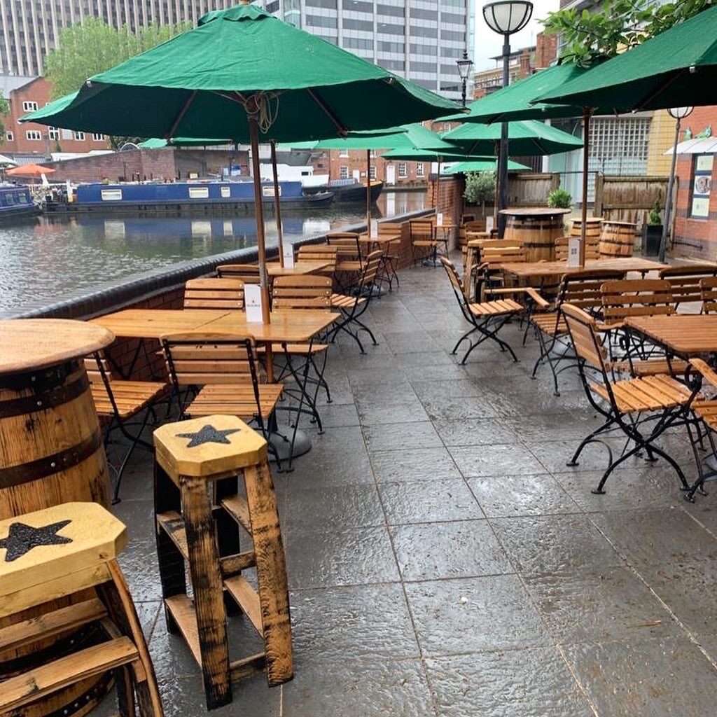 pub beer garden england v denmark euro 2020 football birmingham hyatt regency hotel canal